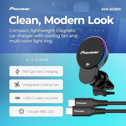 Pioneer Qi2 MagSafe Wireless Car Charger and Phone Mount