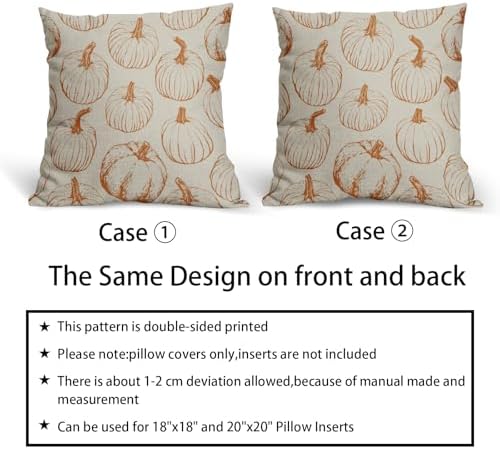 Orange Pumpkin Fall Pillow Covers 24x24 Set of 2 Autumn Themed Thanksgiving Harvest Print Decorative Throw Pillows Outdoor Farmhouse Pillowcases Cushion Case Seasonal Decor for Couch Sofa Bed - Image 6