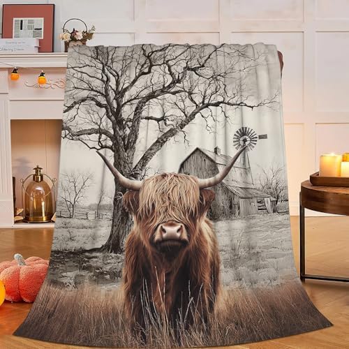 Highland Cow Blanket Highland Cow Throw Blankets Rustic Farmhouse Cattle Print Cozy Fleece Flannel Stuff Plush Lightweight Bedding Lover Gifts for Men Women Adults for Couch Sofa Bed Decor 60"X80" - Image 2