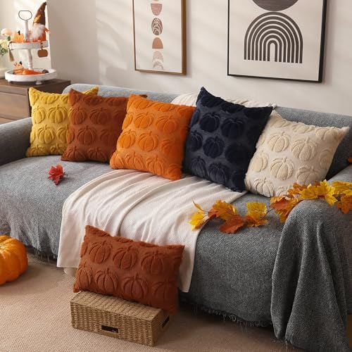 DFXSZ Fall Pillow Covers 18x18 2Pcs Yellow Pumpkin Fall Decoration for Home - Image 5