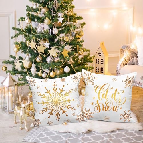 Lanpn White and Gold Bronzing Christmas Throw Pillow Covers 20x20 Set of 4, 20 inch Decorative Xmas Cushion Covers Pillow Cases 20 x 20 for Home Bedroom Room Holiday Couch Decor Decorations - Image 6