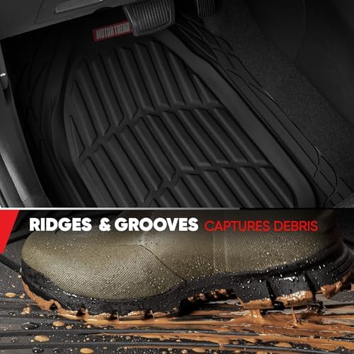 Motor Trend FlexTough 4-Piece Heavy Duty Floor Mats for Cars Trucks SUVs, Automotive Floor Mats Car Mats Full Set Front, Rear & Cargo, Trim-To-Fit Semi-Custom Deep Dish All Weather Rubber Mats - Black