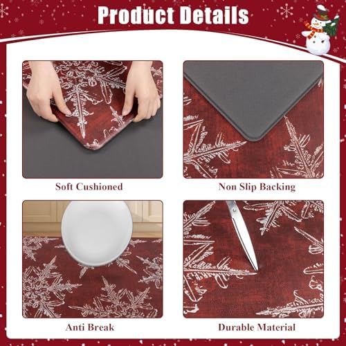 U'Artlines 2Pcs Christmas Anti Fatigue Kitchen Rugs and Mats, Snowflake - Image 3