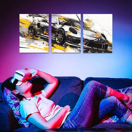 Car Poster Abstract Graffiti Supercar Canvas Wall Art for Boys Bedroom Colorful Sport Racing Cars Picture Black and White Truck Poster Artwork Garage Cave Men Office Playroom Home Decoration 12x16" 3P - Image 5
