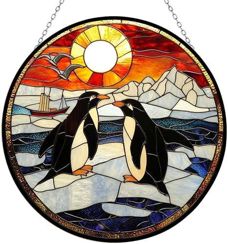 Mosaic Penguin Stained Glass Window Hangings Stained Glass Suncatcher Birthday Gift for Mom Grandma Teacher Women Friend Memorial Hook by 365CUSGIFTS