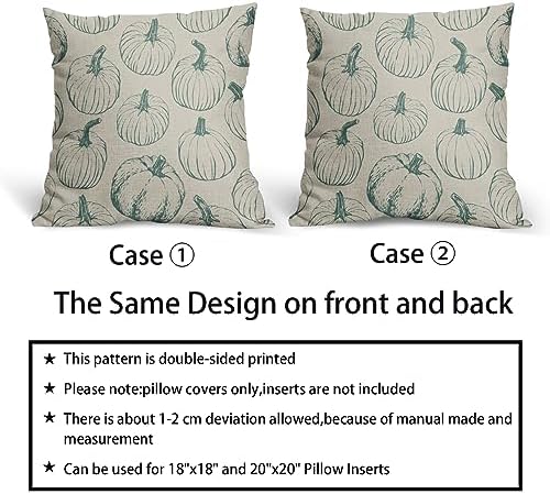 Fall Pillow Covers 18x18 Set of 2 Light Blue Pumpkin Autumn Themed Thanksgiving Harvest Print Decorative Throw Pillows Outdoor Pillowcase Linen Cushion Case Decor for Sofa Couch Bed - Image 6