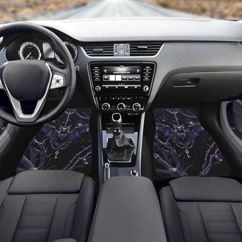 Gothic Bat Car Rubber Floor Mat Halloween Bat Chain Shackle 4PCS Front and Rear Mats Rubbers Non-Slip Floor Mats Heel Pad Realistic Bats Thorn Fit for SUV Van Truck Car