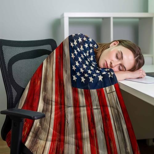 DecorLovee American Flag Blanket 60"x80", Reversible Red Striped Blue Star Throw Blanket for Couch/Bed/Camping, Vintage Wooden Lightweight Soft Throw Blankets for Men, Warm Fuzzy Blankets for Winter - Image 7