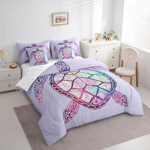 Sea Turtle Twin Comforter Set - 7 Pieces Bed in a Bag Tropical Ocean Sealife Twin Bedding Comforter Sets,Abstract Tortoise Coastal Comforter with Fitted Sheets,Flat Sheets,Pillowcases & Shams - Image 2
