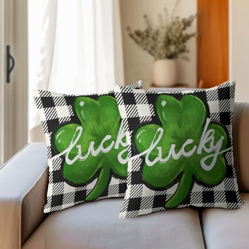 St Patricks Day Pillow Covers 20x20 Set of 2 Shamrock Clover Throw Pillow Covers Spring Pillowcase Linen Decoration Farmhouse Decorative Buffalo Plaid Cushion Case Couch for Indoor Home Decor - Image 3
