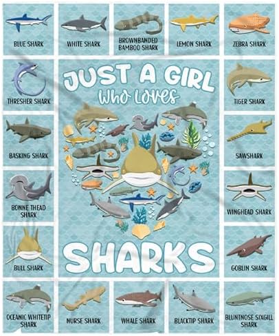 Just A Girl Who Loves Sharks Blanket Gifts for Girls Boys Women - Super Soft Cozy Warm Throw Sheet for Couch Bed Sofa Office Decor All Season 60"x80" for Adult by Nairatmya