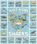 Shark Gifts - Just a Girl Who Loves Sharks Blanket for Kids Boys Girls Shark Lovers - Types of Sharks Plush Cozy Flannel Cute Animal Educational Throw Sheet Decor for Couch Daycare Nap Car - 50" X 40" by Nairatmya