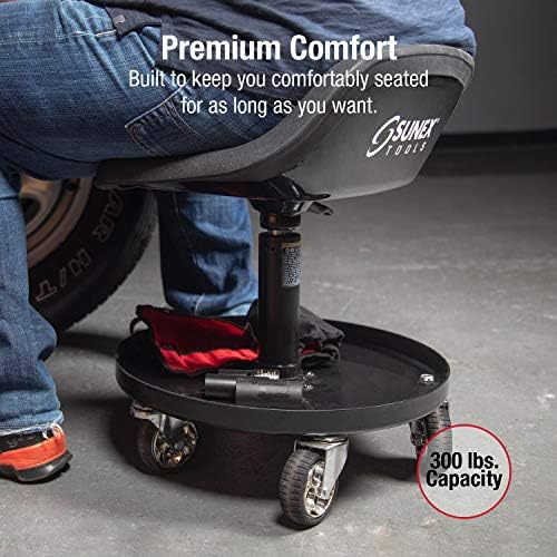 SUNEX TOOLS 8514 300-Pound Capacity Telescoping Tractor Seat with Parts Tray and 3.5-Inch Heavy Duty Casters - Image 5