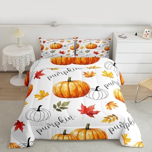Erosebridal Happy Thanksgiving Kids Comforter Set | Pumpkin Fall Bedding Queen Size Harvest Autumn Down Comforter Farmhouse Maple Leaves Duvet Set for Bedroom - Image 3