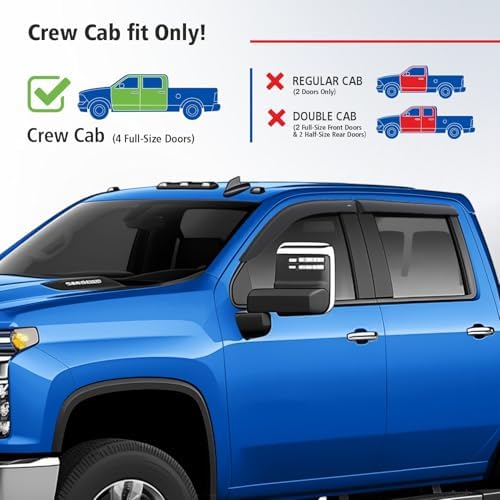 Goodyear Shatterproof Window Deflectors for Chevy Silverado/GMC Sierra 2500HD,3500HD 2020-2026 Crew Cab, Tape-on Rain Guards, Window Visors, Vent Deflector Visor, Car Accessories, 4 pcs.- GY003181LPv2