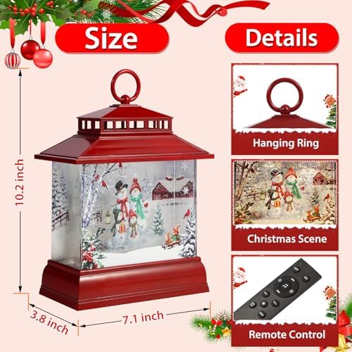 Christmas Snow Globe Lantern Water Glittering Lantern with 8 Songs & 6H Timer Romote Control Christmas Snow Globes USB & Battery Operated for Christmas Festival Decorations Gifts (Snowman Family) - Image 2