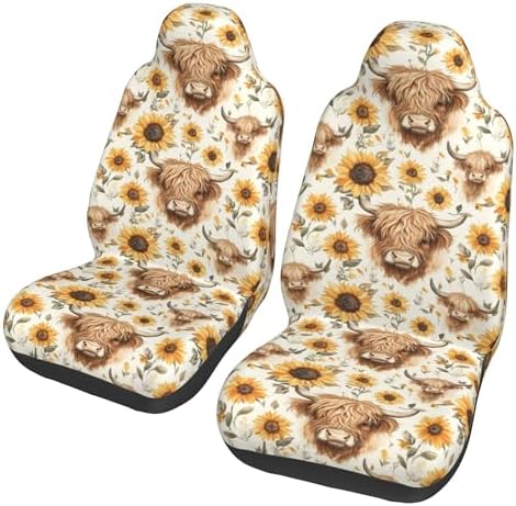 Highland Cow 2 Front Car Seat Covers for Car Truck Sedan SUV, Car Gifts, Durable Automotive Seat Covers, Breathable Bucket Seat Covers, Protective Interior Accessory (Black Ghostface)