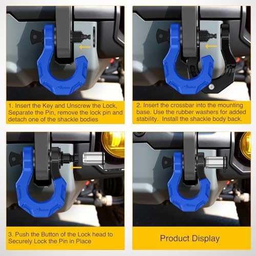 Nilight 2 Pack 3/4" D-Ring Separate Shackle 45,000 Lbs Break Strength | Includes 7/8" Lock Pin, Isolators and Washers Off Road Recovery, for Tow Strap Winch Truck Vehicle Black&Blue