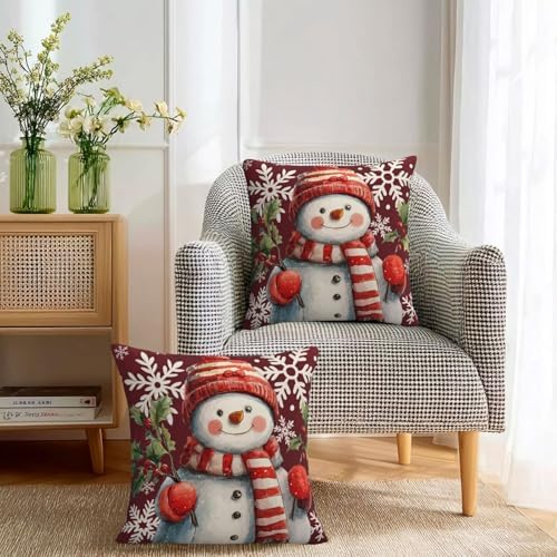 KiuLoam Red Snowman Snowflake Christmas Pillow Covers 22x22 Set of 2, Winter Xmas Print Decorative Throw Pillow Cases, Holiday Style Outdoor Cushion Covers for Living Room Sofa Couch Bed - Image 3