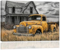 AWPANERAR Rustic Farmhouse Wall Decor Old Truck Canvas Print Car Painting Vintage Truck Poster Living Room Decor Frame (Yellow, (12.00" x 18.00")) by AWPANERAR