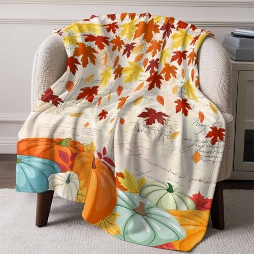 DecorLovee Orange Fall Blanket 40"x50", Reversible Thanksgiving Pumpkins Throw Blanket for Couch/Bed/Camping, Maple Leaf Retro Lightweight Soft Throw Blankets for Girls, Warm Fuzzy Blankets for Winter - Image 6