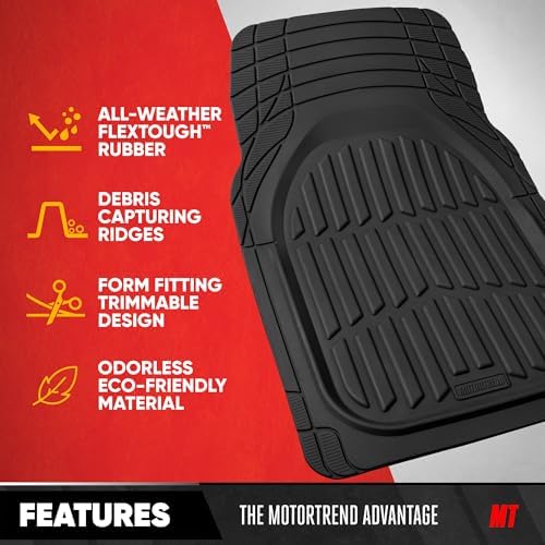 MotorTrend FlexTough Black Car Floor Mats Rubber All Weather Automotive 2pc