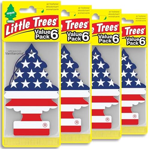 LITTLE TREES Car Air Freshener, 4 Count (Pack of 6), Stars and Stripes