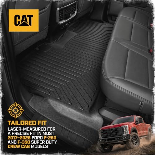 CAT® JustFit™ 3D Custom Fit Rear Floor Mat for Ford F-250 F-350 Super Duty Crew Cab 2017-2026, Heavy Duty Rubber Floor Liner Laser Measured, Ford Super Duty Accessories