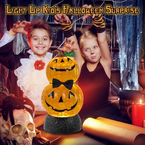 Halloween Snow Globe Lantern Lighted Pumpkin Musical Snow Globe Glitter with 6H Timer Battery and USB Operated Halloween Snow Globes Water Lantern for Spooky Festival Party Decoration (Pumpkin) - Image 7