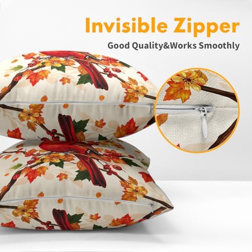 Fall Red Cardinal Bird Pillow Covers 22x22 Set of 2 Autumn Orange Thanksgiving Maple Leaves Outdoor Throw Pillows Covers Tree Holiday Decorative Farmhouse Cushion Case for Living Room Couch Sofa - Image 5