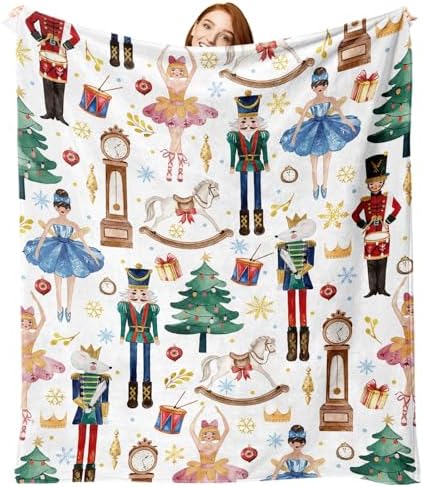 Christmas Nutcracker Flannel Throw Blanket, Cute Xmas Tree Wooden by ZZKOL