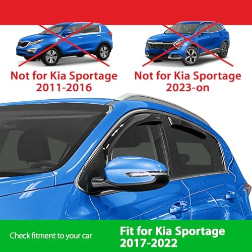 Goodyear Shatterproof in-Channel Window Deflectors for Kia Sportage 2017-2022, Rain Guards, Window Visors for Cars, Vent Deflector, Car Accessories, 4 pcs - GY003471
