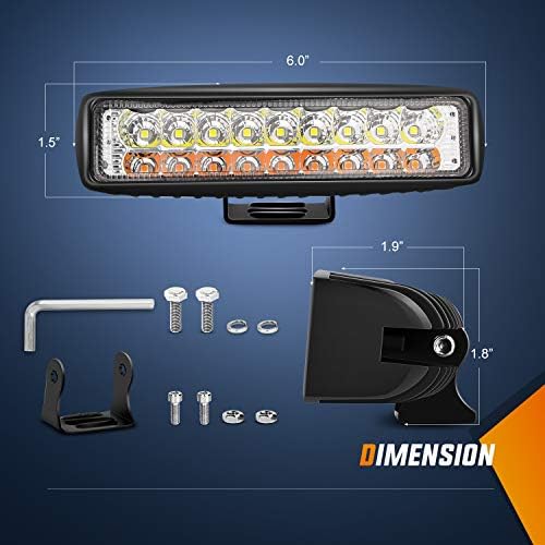 Nilight 6 Inch White & Amber LED Pod Flood Beam Fog Lights 54W