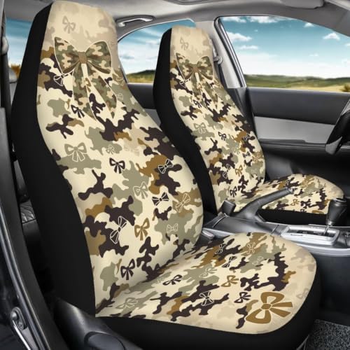 Talayituse Hunting Camo Bow Print Car Seat Covers 2 Pcs, Auto Universal Front Seat Protector, Men Women Automobile Interior Decorate Accessorie
