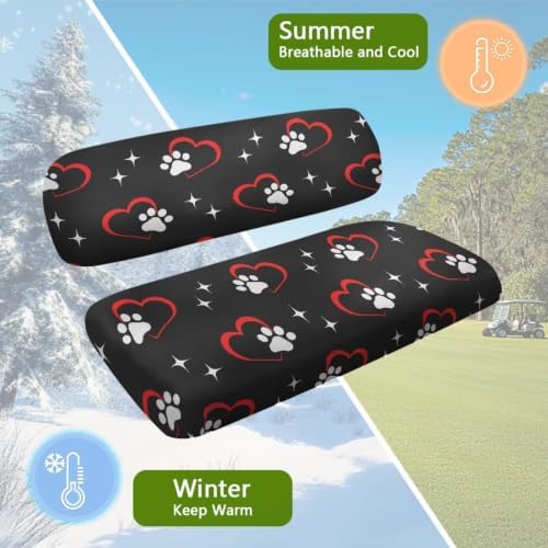 Yewatlles Golf Cart Seat Blanket Cover Universal Cushion Cover for Club Car Summer Anti-Hot Golf Cart Seat Towel Protector 2-Person Cute Paw Heart