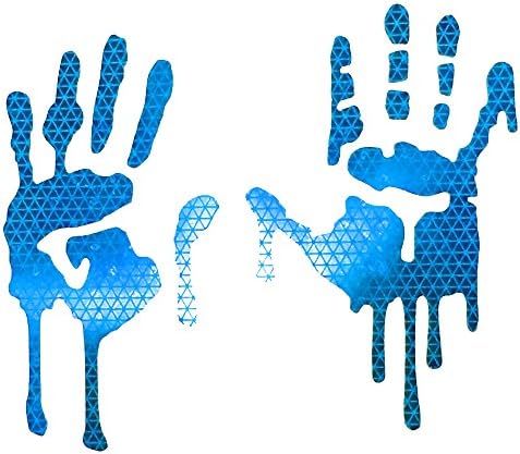 customTAYLOR33 High Intensity Grade Reflective Bloody/Dripping Hands Decals for Helmets, Windscreens, Rear Windows, Bumper Stickers (3 inches Height, Baby Blue)
