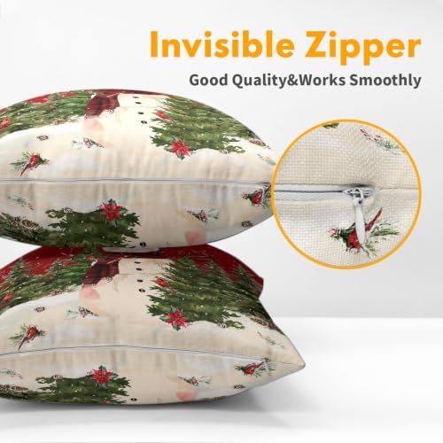 Snowman Throw Pillow Covers 18x18 Set of 2 Winter Christmas Tree Red Green - Image 6
