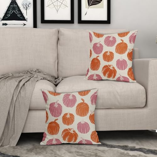 Pink Orange Pumpkin Fall Pillow Covers 22x22 Set of 2 Autumn Harvest Print Thanksgiving Decorative Throw Pillows Outdoor Farmhouse Cushion Case Seasonal Decor for Couch Sofa Bed - Image 3