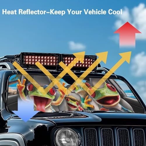 Renewold Funny Red Eyed Tree Frog Car Windshield Sunshade Sun Visor Cover for Jeep Wrangler JK JKU JL 1997-2023 2/4 Door Keep Cool Blocks Heat Sunlight Sun Shade Shield for Jeep Gladiator JT 2020-2023