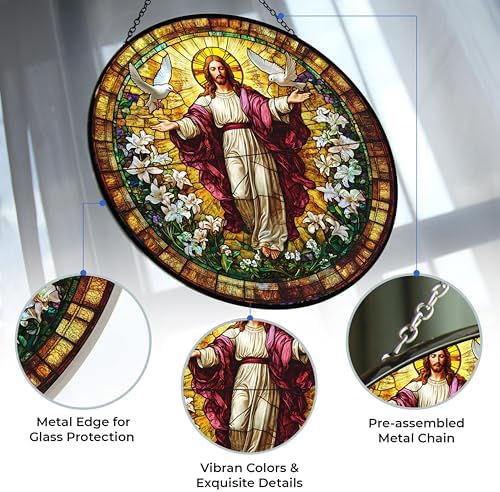 Jesus Suncatcher Indoor/Outdoor Stained Glass Window Hanging Handmade Suncatchers Home Decor Garden Christmas Party Wedding Housewarming Gifts - Image 3