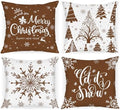 Lanpn Christmas Throw Pillow Covers 22x22 Set of 4, Merry Christmas Winter Xmas Snowflake Decorative Holiday Cushion Pillow Cases 22 x 22 for Outdoor Indoor Farmhouse Home Room Couch Decor (Brown) by Lanpn