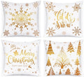Lanpn White and Gold Bronzing Christmas Throw Pillow Covers 16x16 Set of 4, 16 inch Decorative Xmas Cushion Covers Pillow Cases 16 x 16 for Home Bedroom Room Holiday Couch Decor Decorations by Lanpn