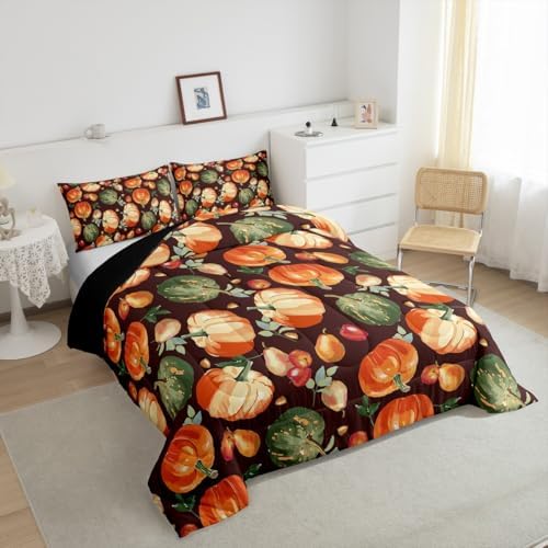 Erosebridal Pumpkin Comforter Set for Girls Toddler Boys Farmhouse Fall Harvest Decor Bedding Queen, Thanksgiving Decorations Bedding Comforter Sets for Adults Autumn Decorations for Home - Image 4