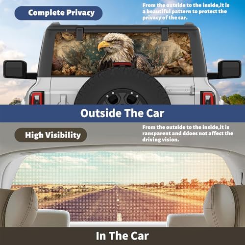 Vintage Eagle Truck Rear Window Graphic Decals, American Flag Bird Nature Pickup Car Window Stickers Truck Back Window Film Decal for Trucks SUV 66 x 22 inch