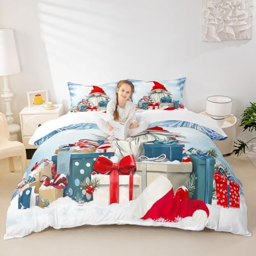 Cartoon Santa Claus Kids Duvet Cover Set King Size,Merry Christmas Xmas Holiday Bedding Set,Girls Boys Adults Room Decor,Snowflake Pines Rustic Comforter Cover,Farmhouse Quilt Cover,2 Pillowcases by Manfei