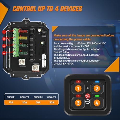 Nilight 4 Gang Switch Panel RGB 12V 24V Circuit Control Relay System