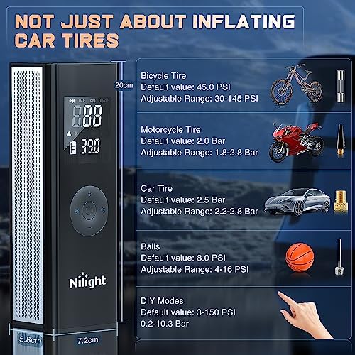 Nilight Tire Inflator Portable Air Compressor Battery Powered Rechargeable 12VDC 150PSI Cordless Tire Pump w/Digital Pressure Gauge 2X Faster Inflation Air Pump for Car Motorcycle