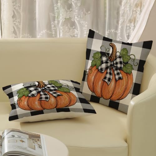 Fall Orange Pumpkin Buffalo Plaid Pillow Covers 18x18 Set of 2 - Image 5