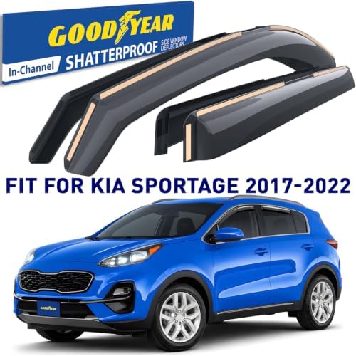 Goodyear Shatterproof in-Channel Window Deflectors for Kia Sportage 2017-2022, Rain Guards, Window Visors for Cars, Vent Deflector, Car Accessories, 4 pcs - GY003471
