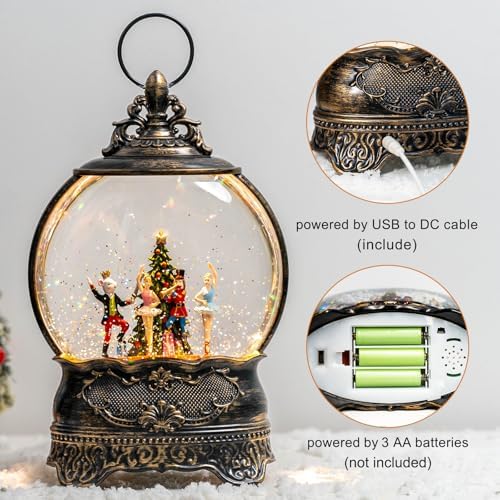 Nutcracker Ballet Scene Christmas Snow Globe Lantern Indoor Decor Walnut Soldier with Music,6H Timer,USB Lined/Battery Operated Lighted Lantern for Christmas Festival Decoration Giftsts - Image 4